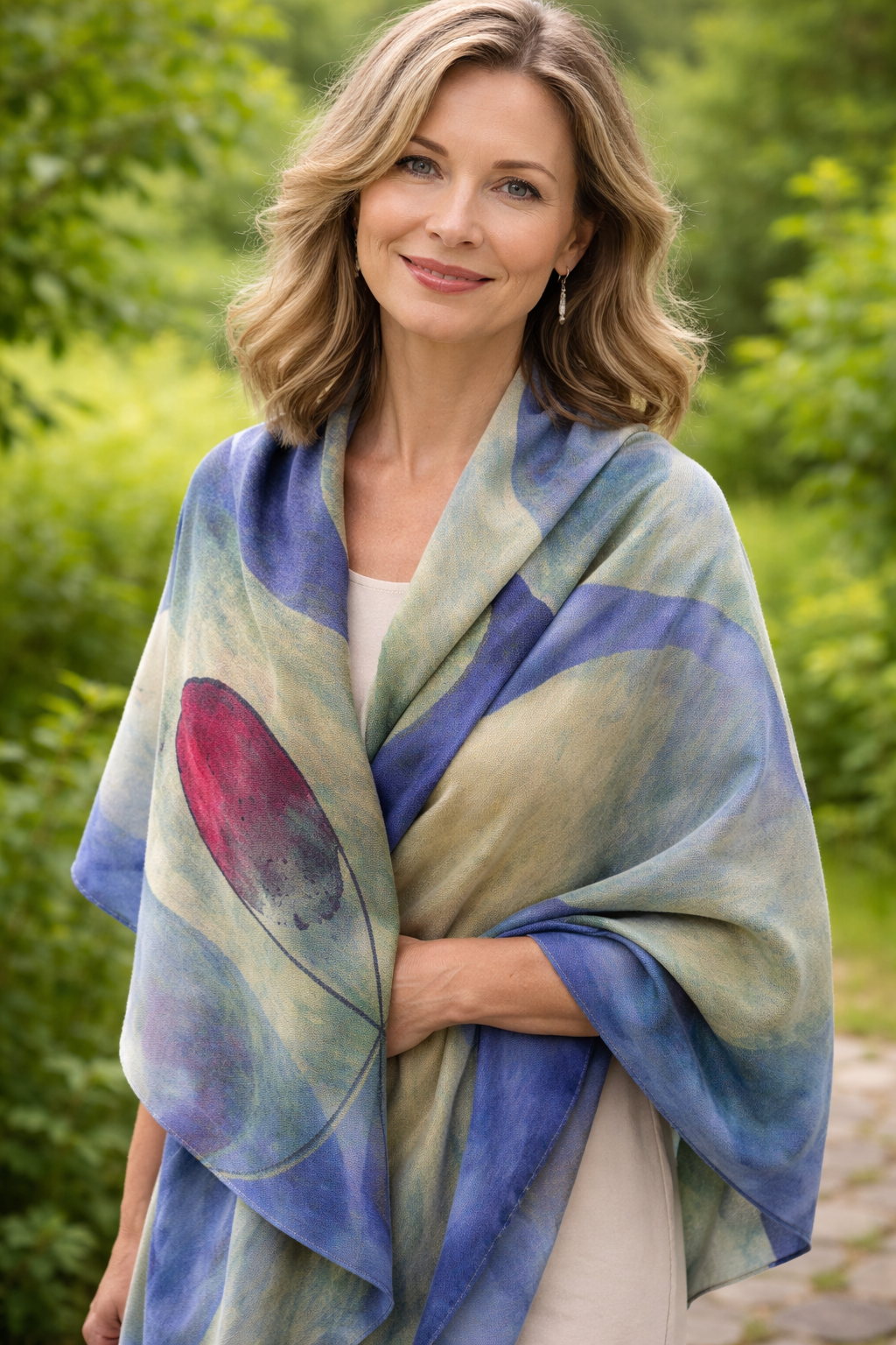 Tørklæde - Uld/silke - Blue bobles - 44025B