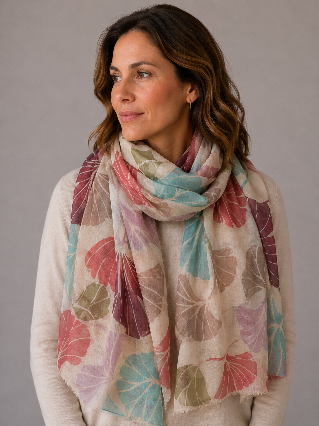 Scarf - 100% silk - Aperitif - Fan rose - 22141