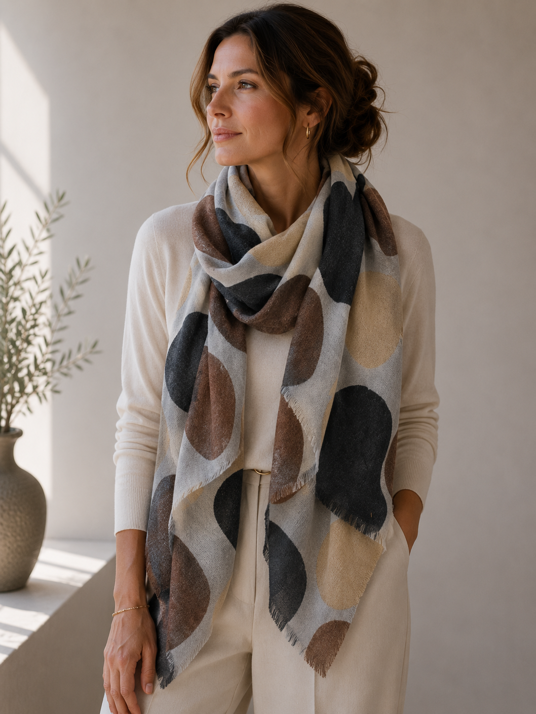 Tørklæde - uld/silke - Earth Multi Dots - 44086A