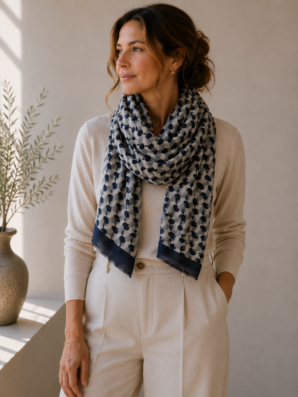 Scarf - 100% silk - Half Wheel Silver - 22061A