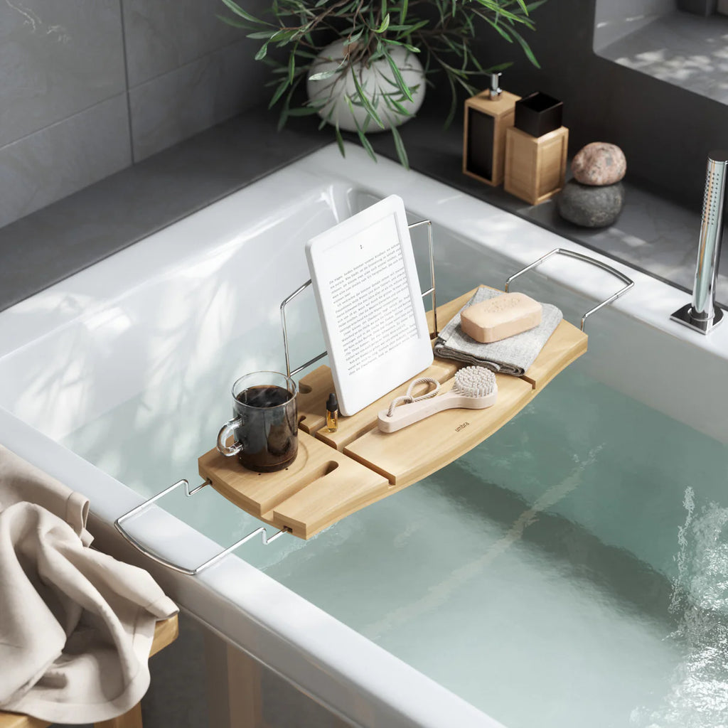Umbra Aquala Bamboo Bathtub Caddy – Adjustable and Elegant Bathtub Storage