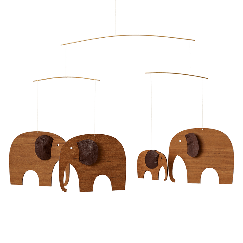 Flensted Mobiles - Elephant gathering - Teak and soft leather