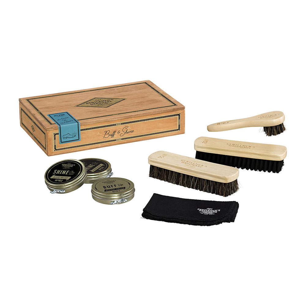 Schuhputzset – Exklusives Set in Holzschatulle – Gentlemen´s Hardware