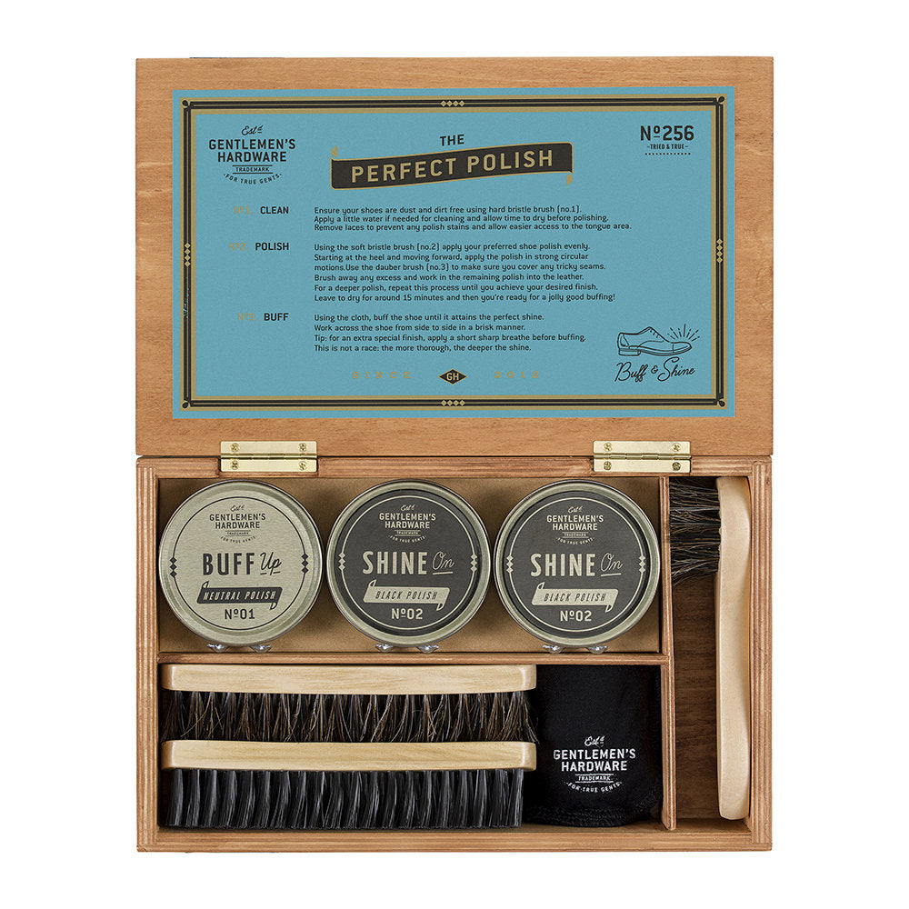 Schuhputzset – Exklusives Set in Holzschatulle – Gentlemen´s Hardware