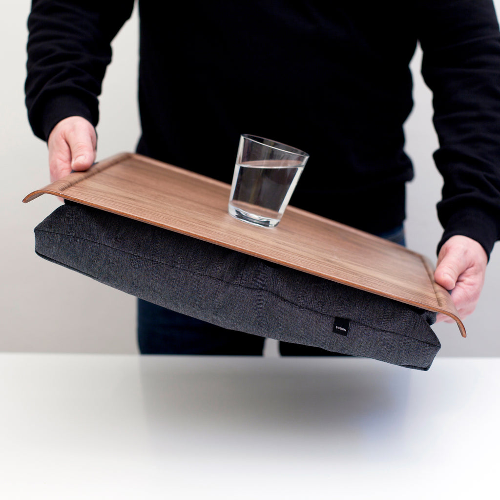 Lap tray - Non-slip walnut tray with cushion (salt/pepper) - Large