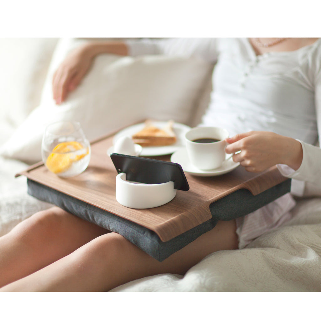 Lap tray - Non-slip walnut tray with cushion (salt/pepper) - Large
